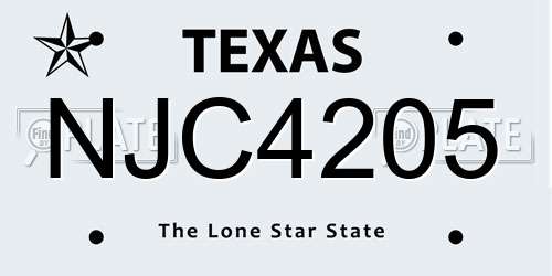 NJC4205 Texas License Plate