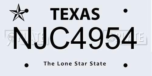 NJC4954 Texas License Plate