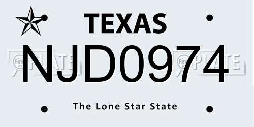 NJD0974 Texas License Plate