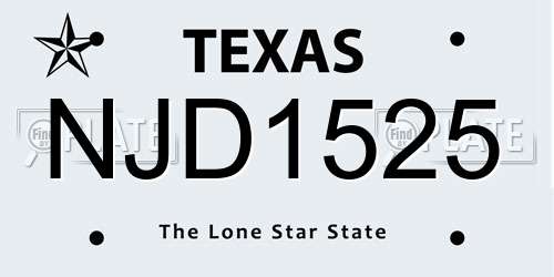 NJD1525 Texas License Plate