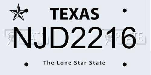 NJD2216 Texas License Plate