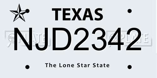 NJD2342 Texas License Plate