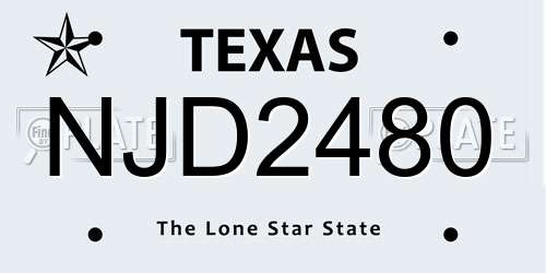 NJD2480 Texas License Plate