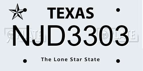 NJD3303 Texas License Plate