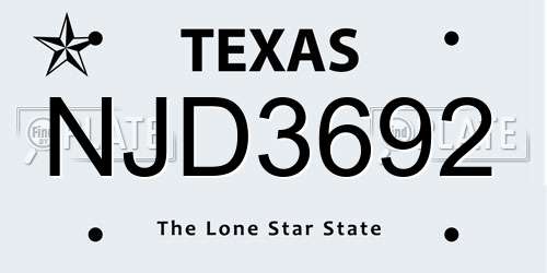 NJD3692 Texas License Plate