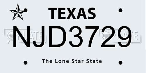 NJD3729 Texas License Plate