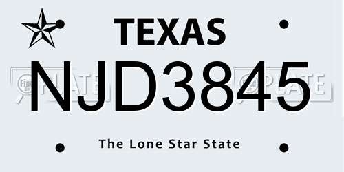 NJD3845 Texas License Plate