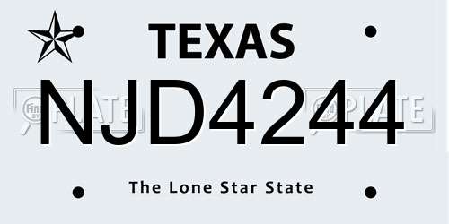 NJD4244 Texas License Plate