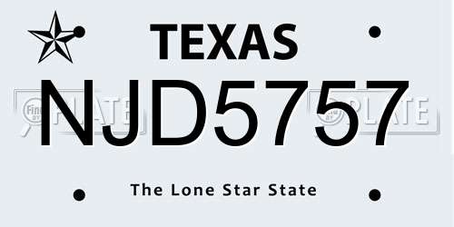NJD5757 Texas License Plate