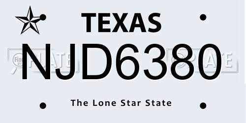 NJD6380 Texas License Plate