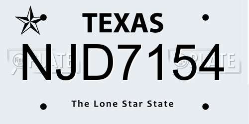NJD7154 Texas License Plate