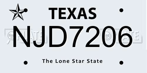 NJD7206 Texas License Plate