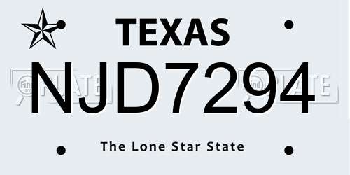 NJD7294 Texas License Plate