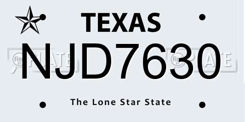 NJD7630 Texas License Plate