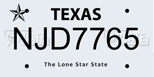 NJD7765 Texas License Plate