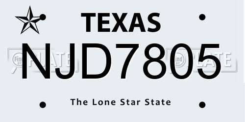 NJD7805 Texas License Plate