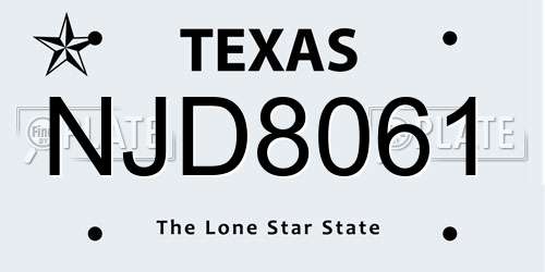 NJD8061 Texas License Plate