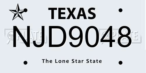 NJD9048 Texas License Plate