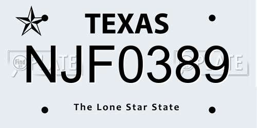 NJF0389 Texas License Plate