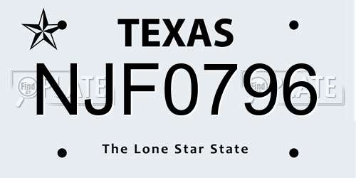 NJF0796 Texas License Plate