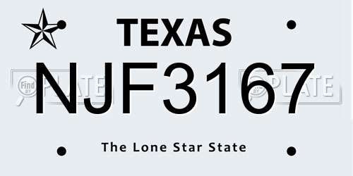 NJF3167 Texas License Plate