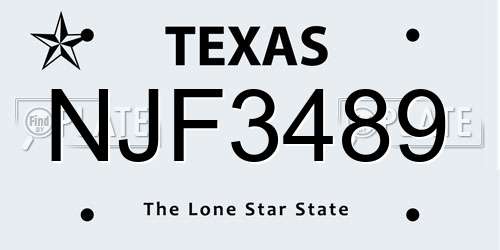NJF3489 Texas License Plate