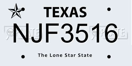 NJF3516 Texas License Plate