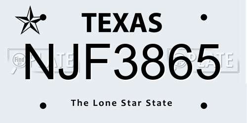 NJF3865 Texas License Plate