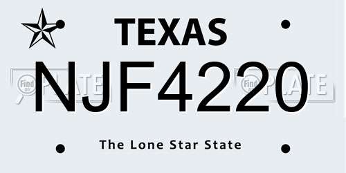 NJF4220 Texas License Plate