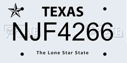 NJF4266 Texas License Plate