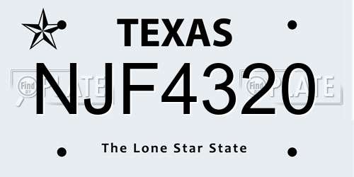 NJF4320 Texas License Plate