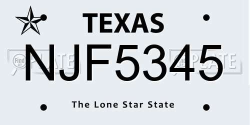 NJF5345 Texas License Plate