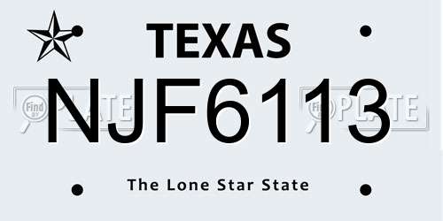 NJF6113 Texas License Plate