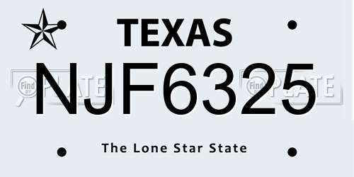 NJF6325 Texas License Plate