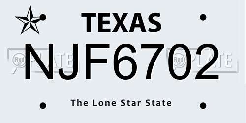 NJF6702 Texas License Plate