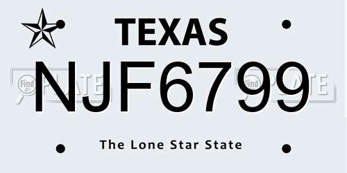 NJF6799 Texas License Plate