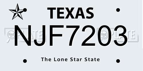 NJF7203 Texas License Plate