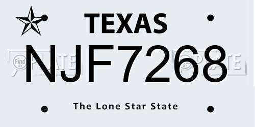 NJF7268 Texas License Plate