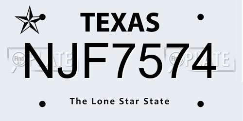 NJF7574 Texas License Plate