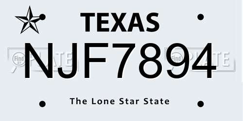NJF7894 Texas License Plate