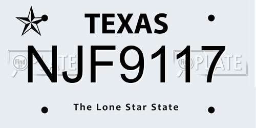 NJF9117 Texas License Plate
