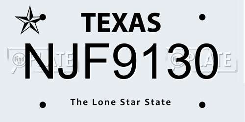 NJF9130 Texas License Plate