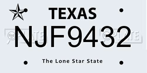 NJF9432 Texas License Plate