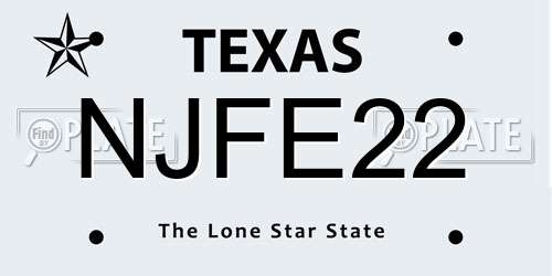 NJFE22 Texas License Plate