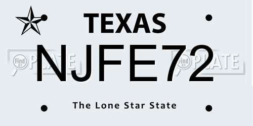 NJFE72 Texas License Plate
