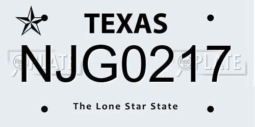 NJG0217 Texas License Plate