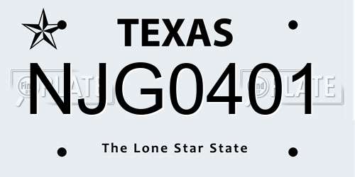 NJG0401 Texas License Plate