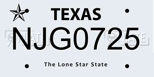 NJG0725 Texas License Plate