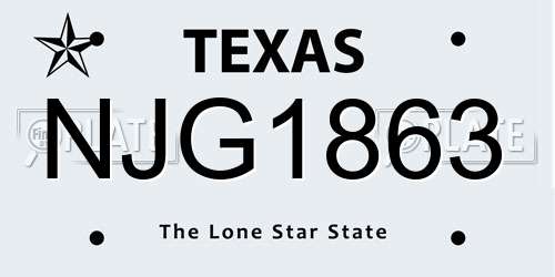 NJG1863 Texas License Plate