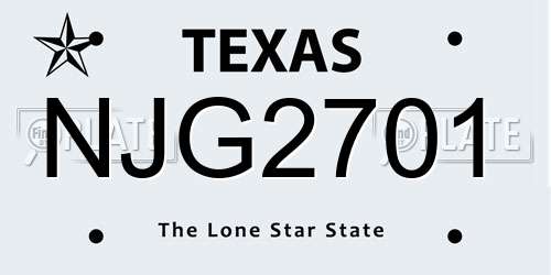 NJG2701 Texas License Plate